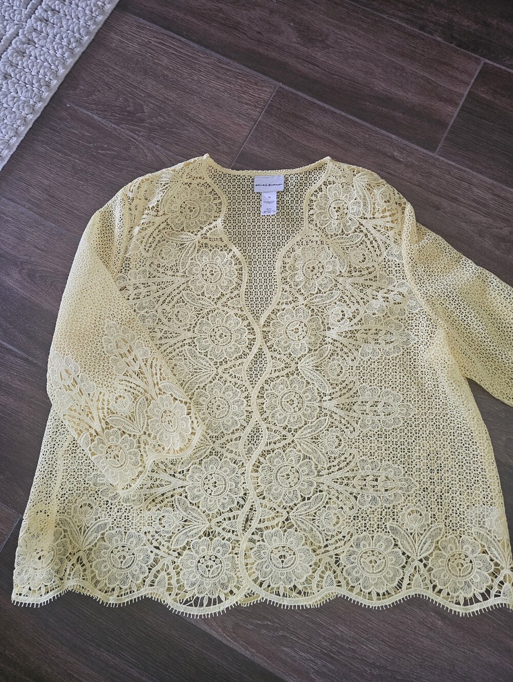 Alfred Dunner Yellow Lace Open Cardigan Overlay Formal Topper Summer Sz XL